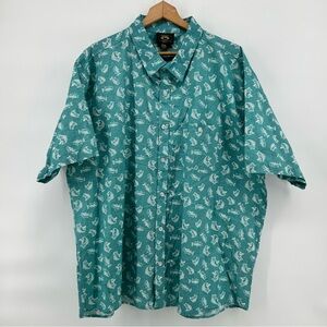 Stillwater Supply Co Button Up Shirt Mens 2XL Green Fish Print Camp Casual